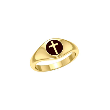 Spiritual Elegance Sterling Silver With 14K Vermeil Plate Faith Cross Women Ring with Black Accent by Peter Stone Jewelry VRI2474 - Jewelry